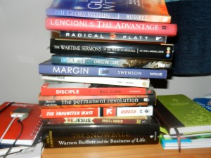 My pile of to read books that is next to my recliner.