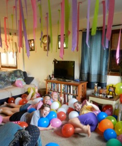 My nieces in the midst of their decorations!