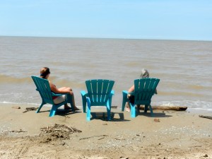Sitting on the  beach